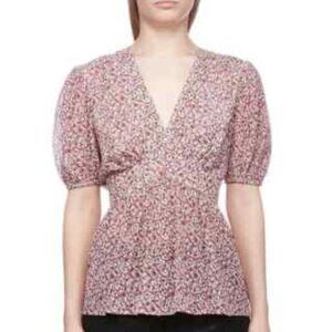 NWT Tory Burch - Floral Printed Crinkle Cotton Blouse with Zip and Tie Closure